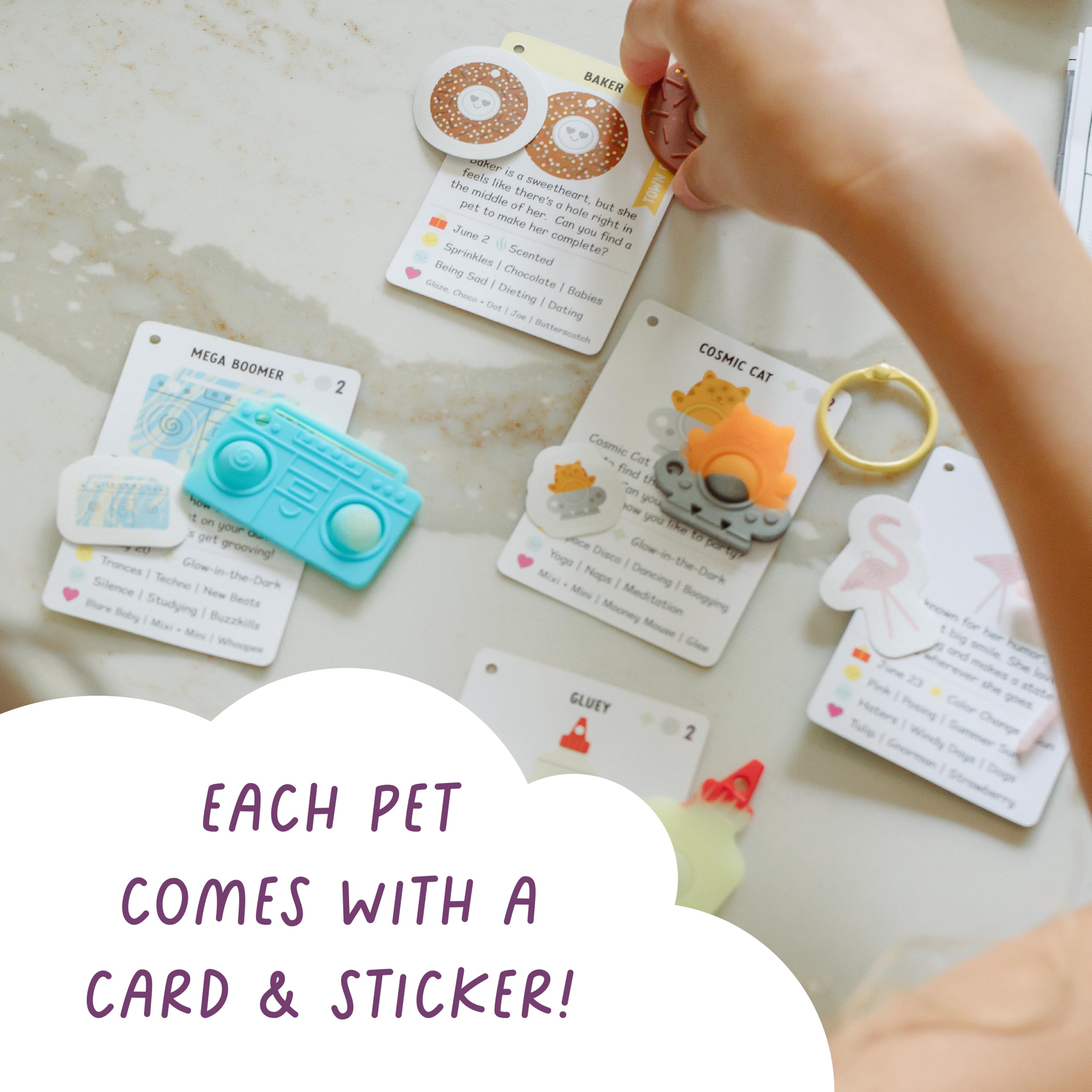 Pop It! Pets Season 2 stickers sheet featuring cute characters and designs.