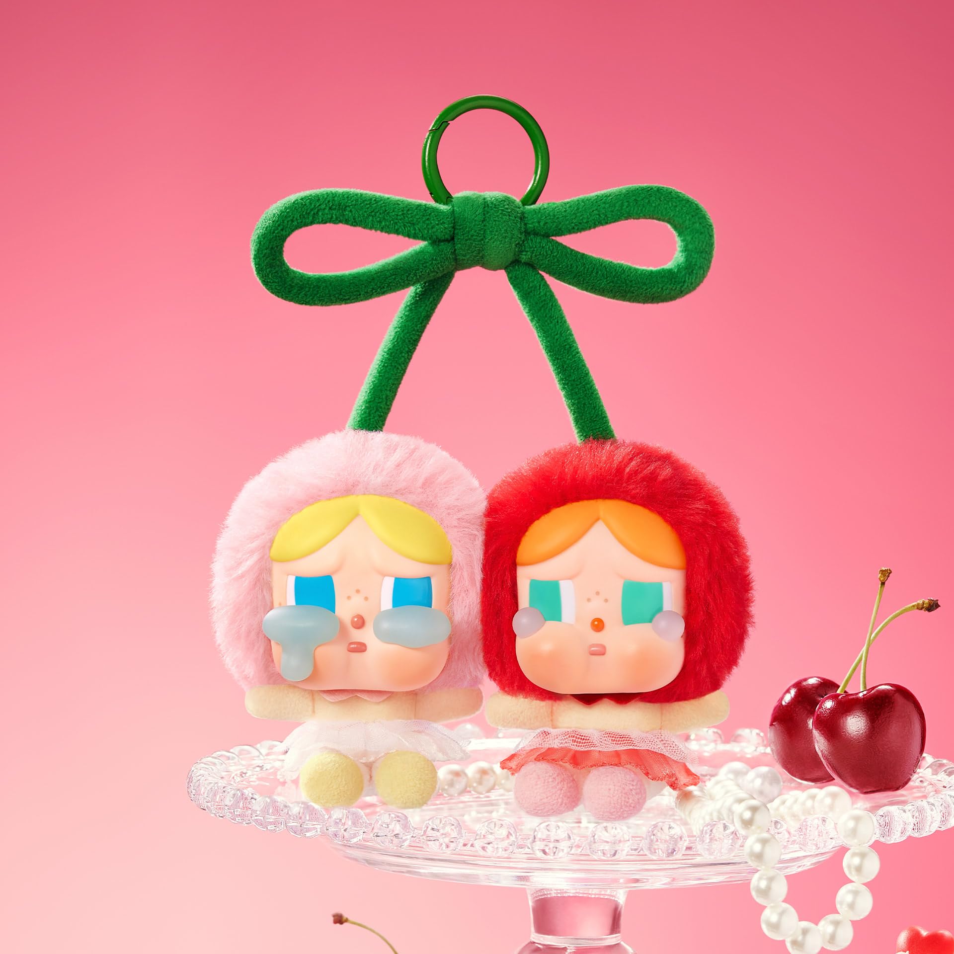 POP MART Crybaby Love You Cherry Much hanging card setup, perfect wall decor for fans and collectors.