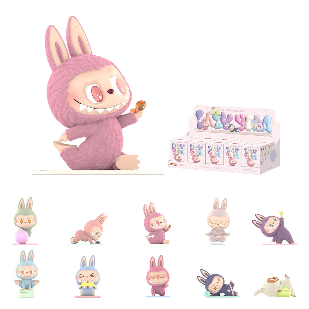 POP MART Monsters Lazy Yoga blind box figure for desk decor and gifts.