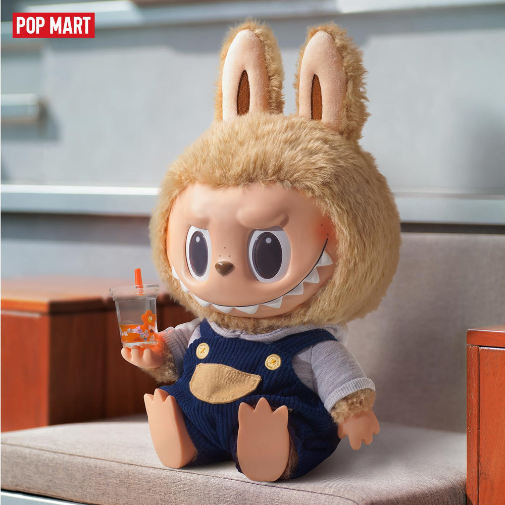 POP MART The Monsters Time to Chill plush doll, close-up eye detail, highlights craftsmanship and character.