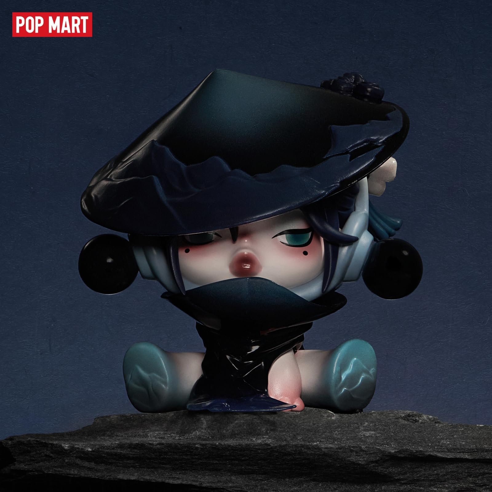 POP MART Skullpanda Ink Plum Blossom figure enhances compact shelves.