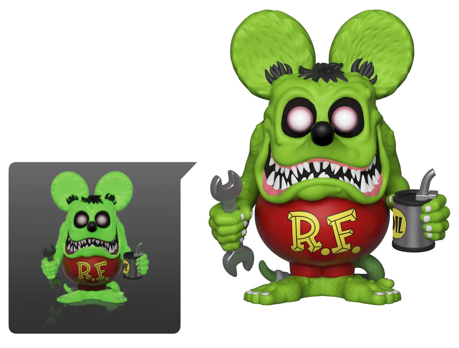 POP Rat Fink GITD figure glows in the dark, ideal for display.