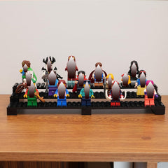 Popbricks black minifigure stand shows easy assembly without tools for quick setup.