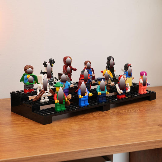 Popbricks 3-tier setup highlights versatile display for LEGO minifigures and figures.