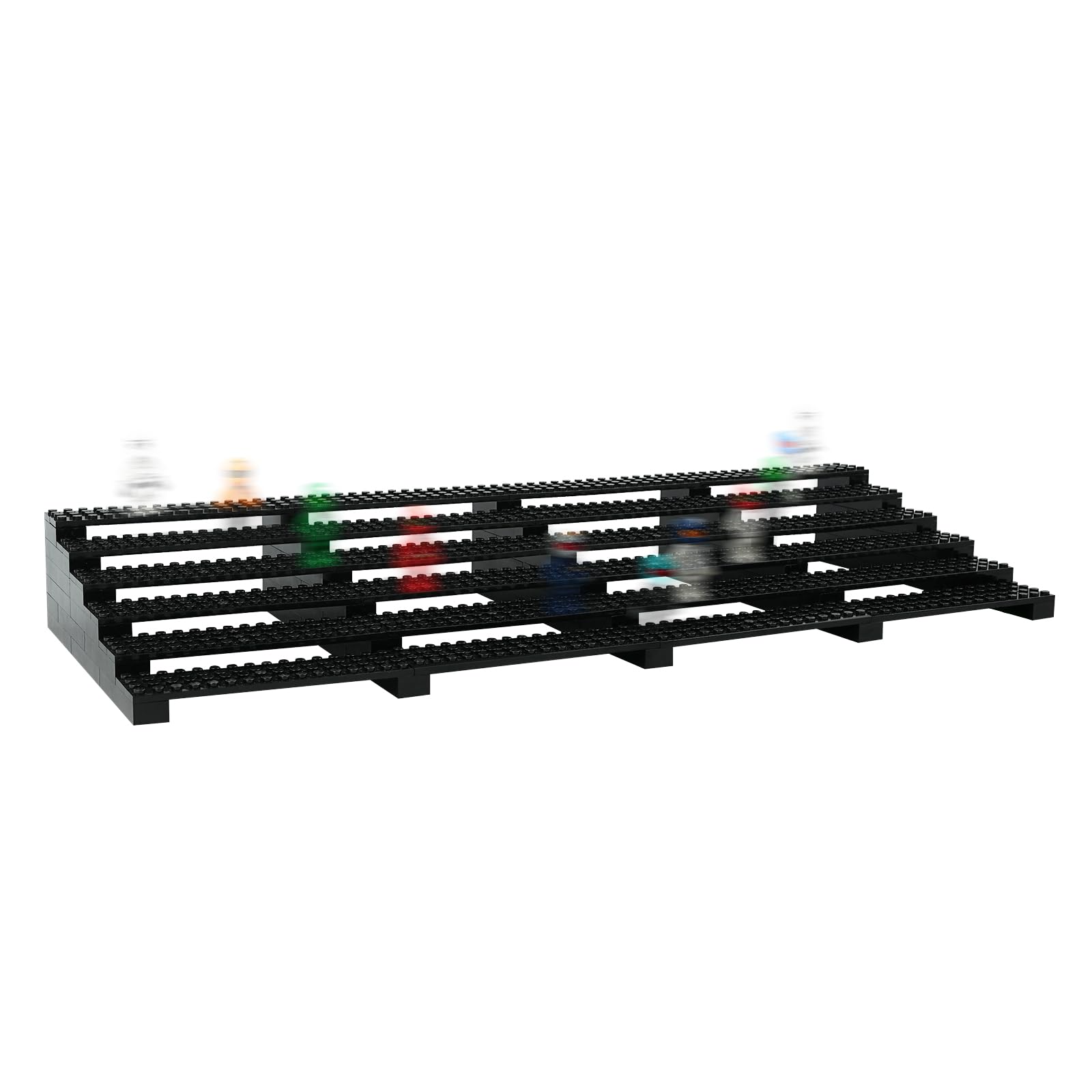 Popbricks stackable minifigure rack fits compact spaces for flexible layouts.