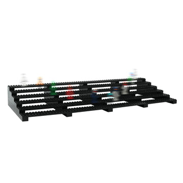 Popbricks stackable minifigure rack fits compact spaces for flexible layouts.