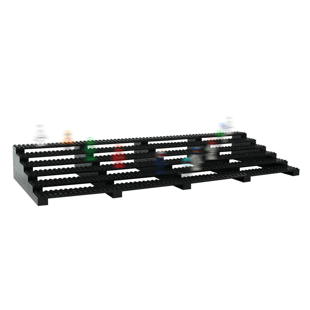 Popbricks stackable minifigure rack fits compact spaces for flexible layouts.