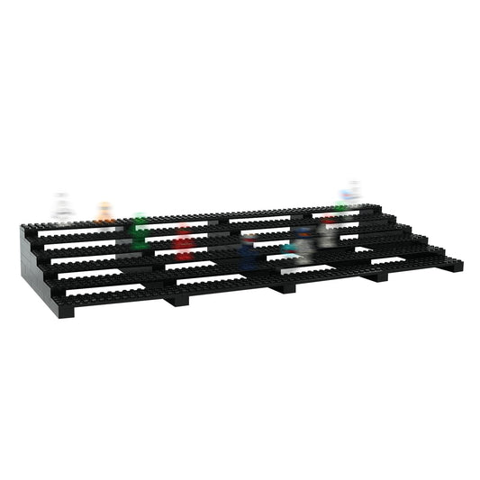 Popbricks stackable minifigure rack fits compact spaces for flexible layouts.