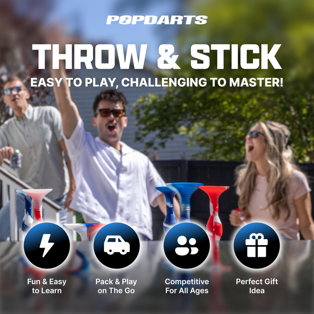 Popdarts PRO Pack purple and white darts set up for outdoor sessions.