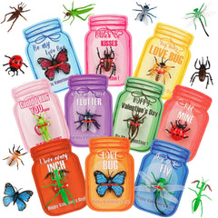 POPGIFTU love-bug valentines cards with insect toys for classroom exchange.