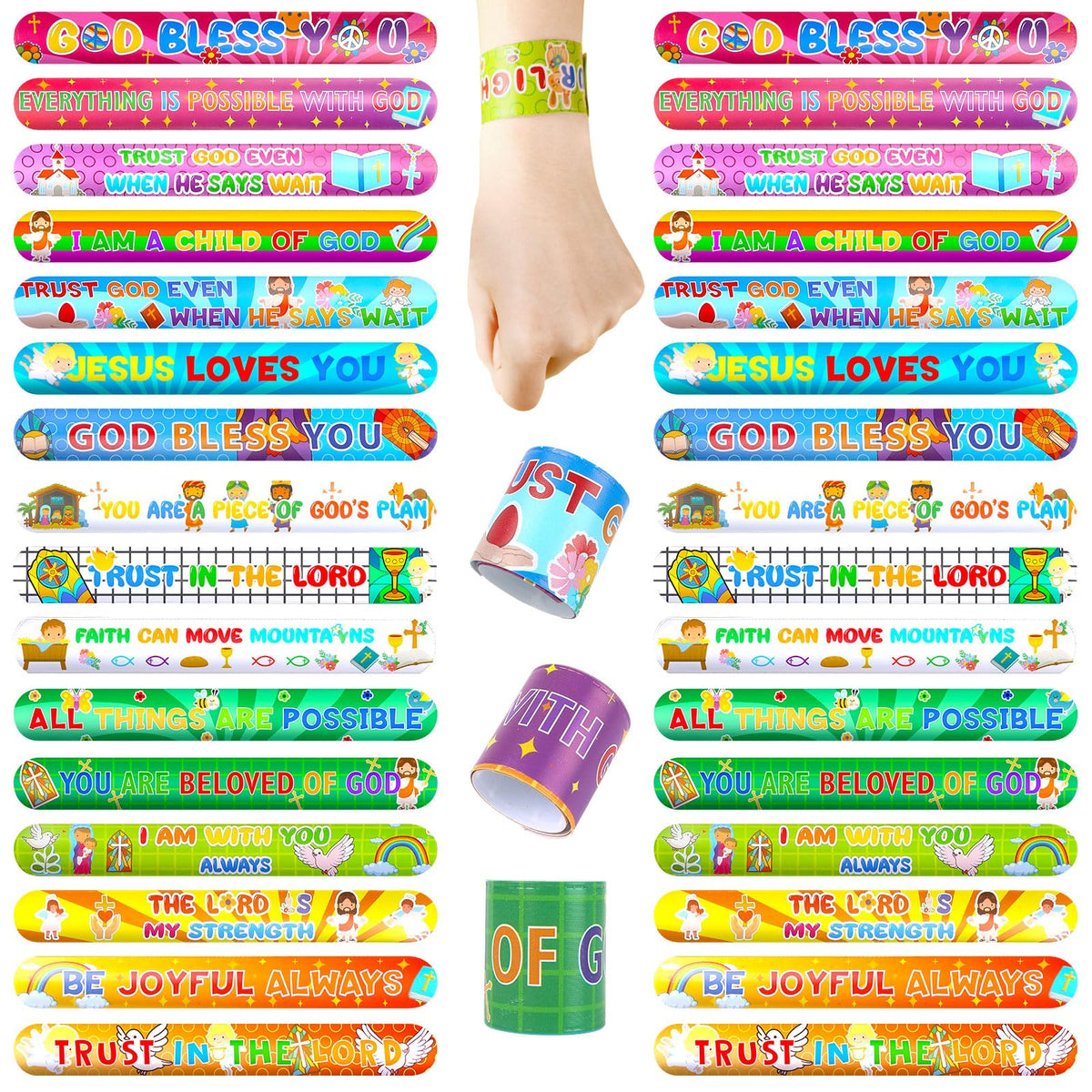 POPLAY 48PCS bracelets show pattern variety for engaging Bible verses.