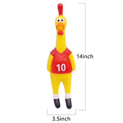 POPLAY latex squeaky chicken toy ideal for kids and pets.