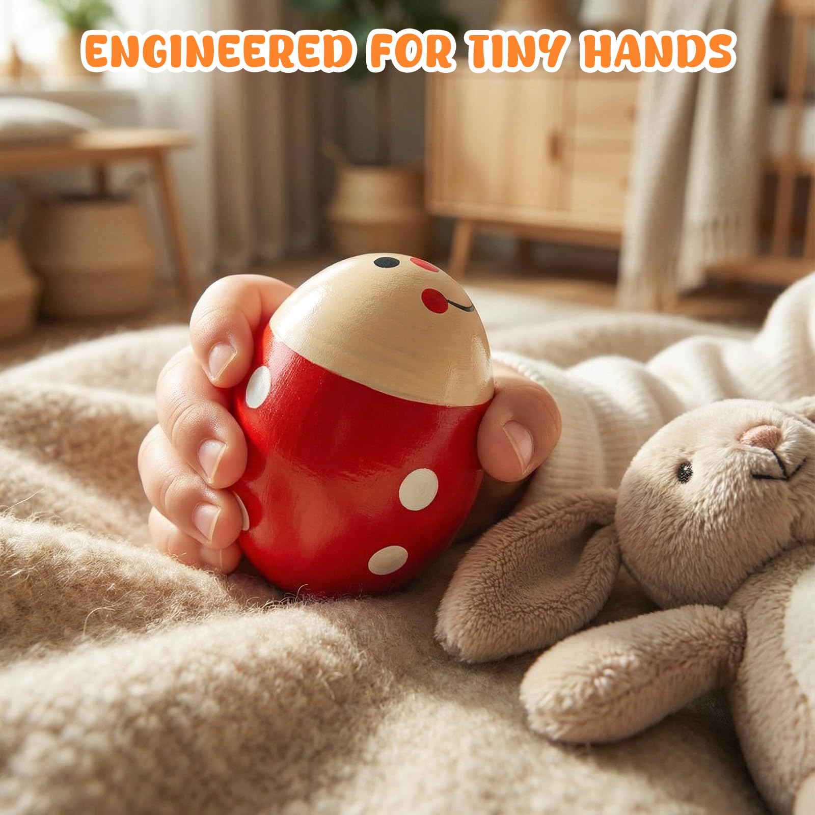 Natural wood and non-toxic finish on POPLAY egg shakers.