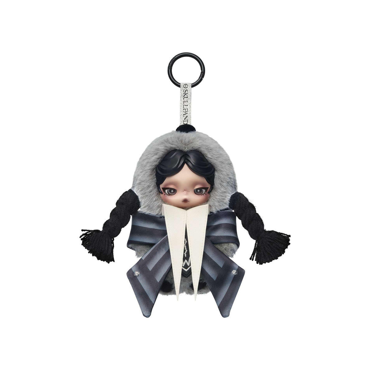 POP MART Skullpanda Wednesday plush figure highlights Nevermore Academy styling, ideal for desk decor and gifting