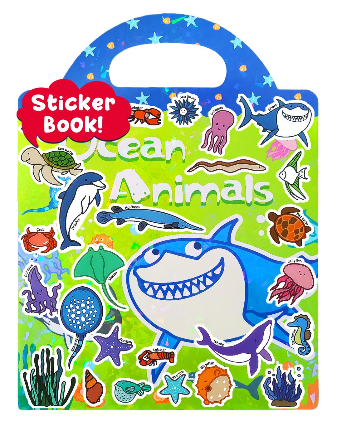 Popokeegoo reusable sticker book with ocean animals for creative play on windows.