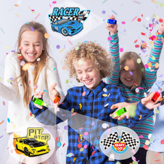 POPOOO checkered flag race car patterns light up kids' events.