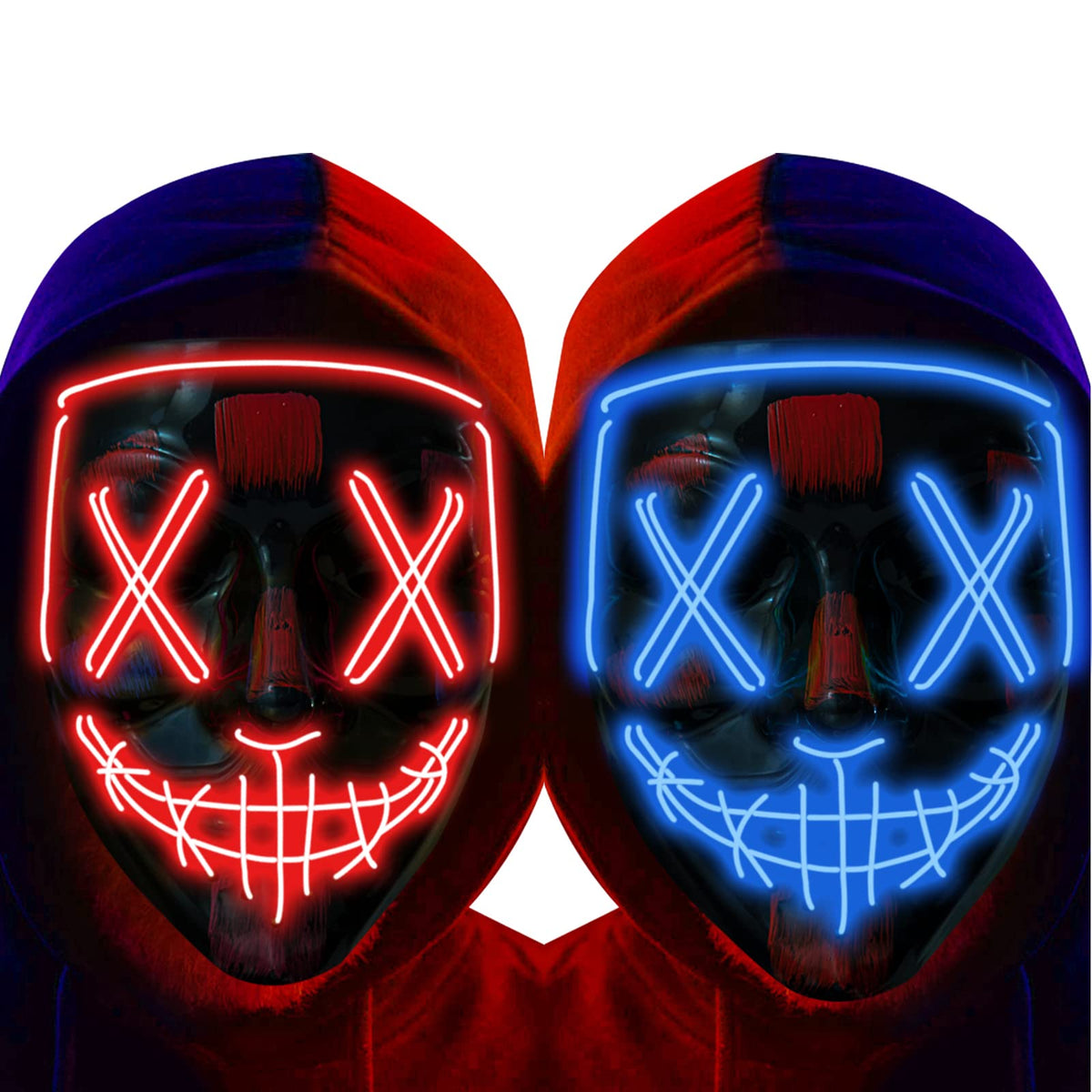 Poptrend LED Halloween mask front view with bold glow for parties