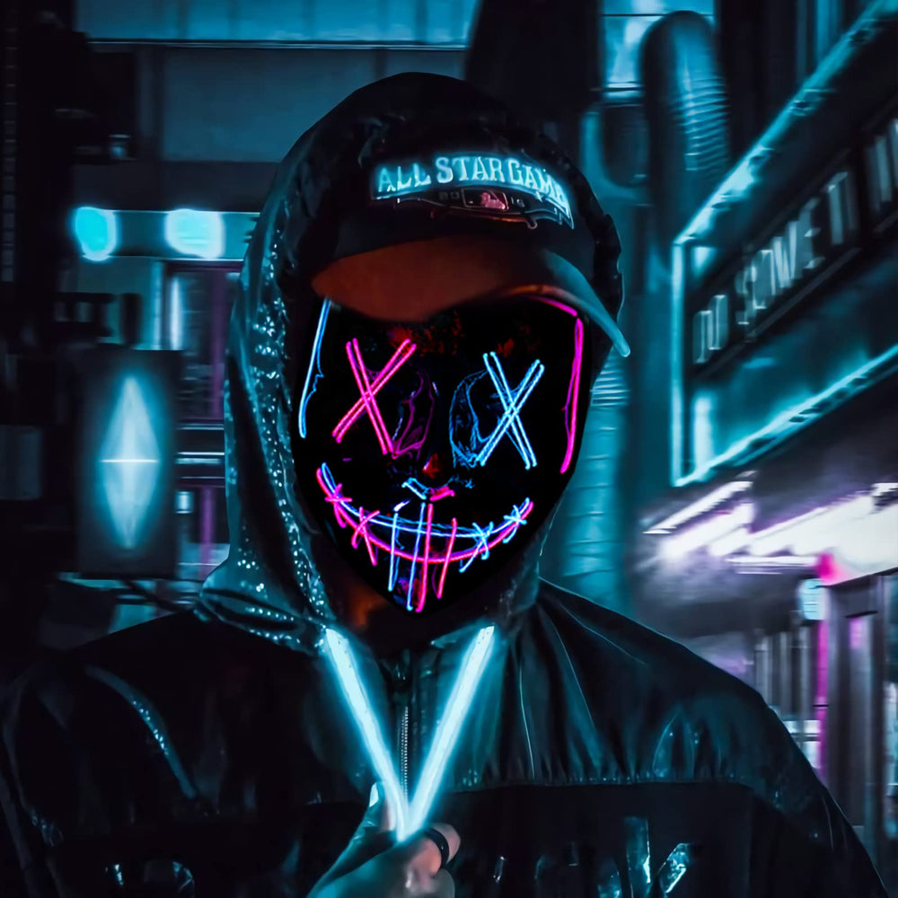 Poptrend LED light-up mask enhances cosplay and Halloween looks with glow.