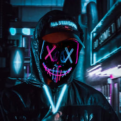 Poptrend LED light-up mask enhances cosplay and Halloween looks with glow.