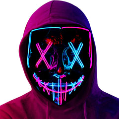 Poptrend LED light-up mask front view glowing pink and ice blue for bold costumes.