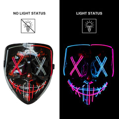 Poptrend LED light-up mask worn by model at party showcasing vibrant festival ambiance.