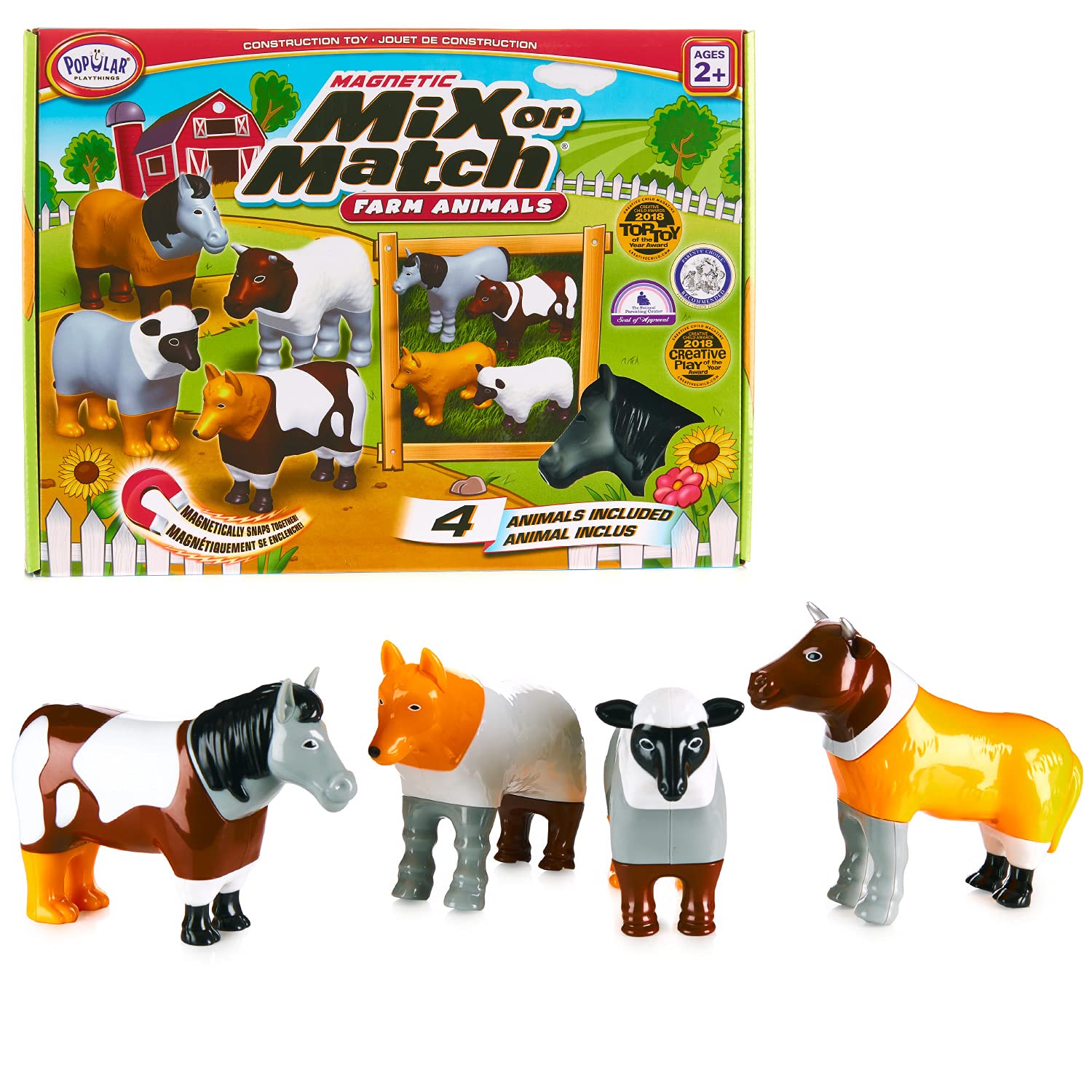 Popular Playthings Magnetic Animals cow piece for creative farm play and color matching.