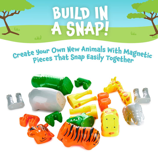 Popular Playthings magnetic animals tiger: color-coded pieces spark quick building fun.