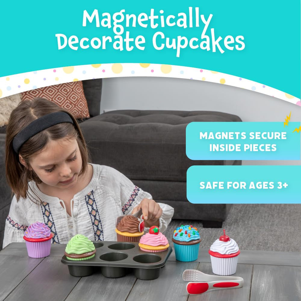 Popular Playthings Magnetic Bake Cupcakes colorful cups highlight creative pretend baking and role-play.