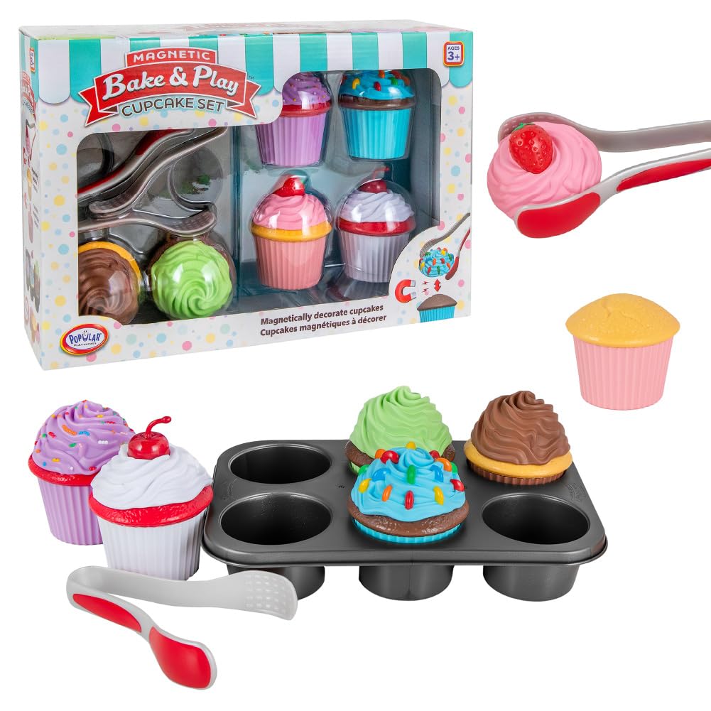 Popular Playthings Magnetic Bake and Play Cupcakes frosting tops enable imaginative play and fine motor practice.