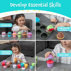 Popular Playthings Magnetic Bake Cupcakes set assembled scene for a kid-sized bakery experience.