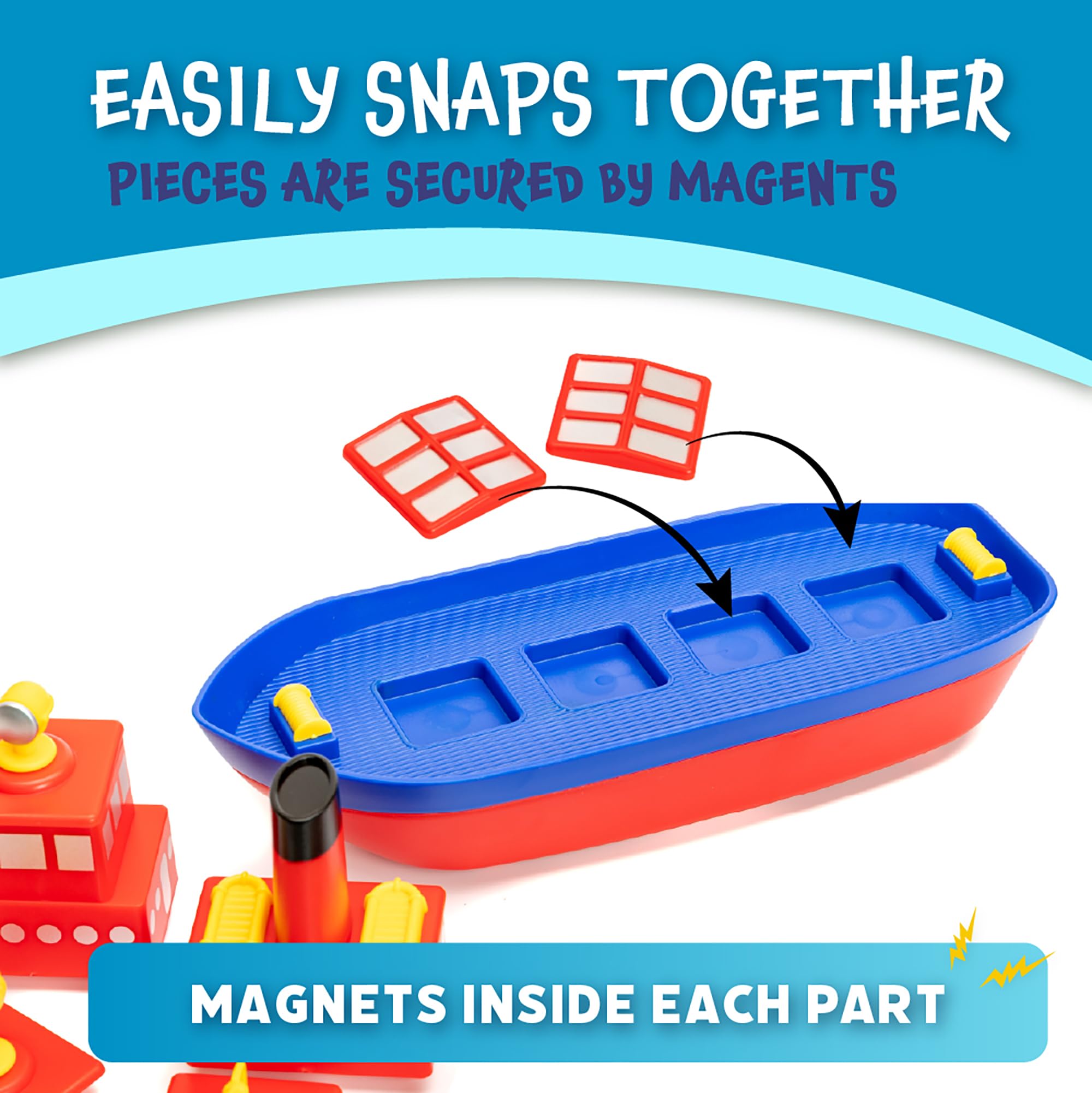 Popular Playthings Build-a-Boat colors and pieces invite creative construction.