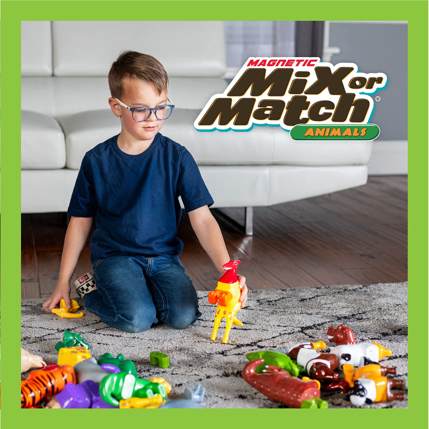 Popular Playthings magnetic dinosaurs mix and match for creative scenes.