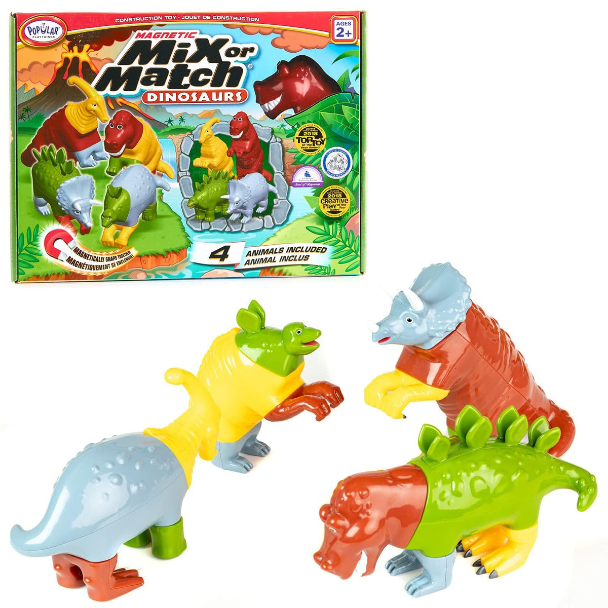 Popular Playthings Magnetic Dinosaurs front view shows colorful pieces for toddler fine motor play.
