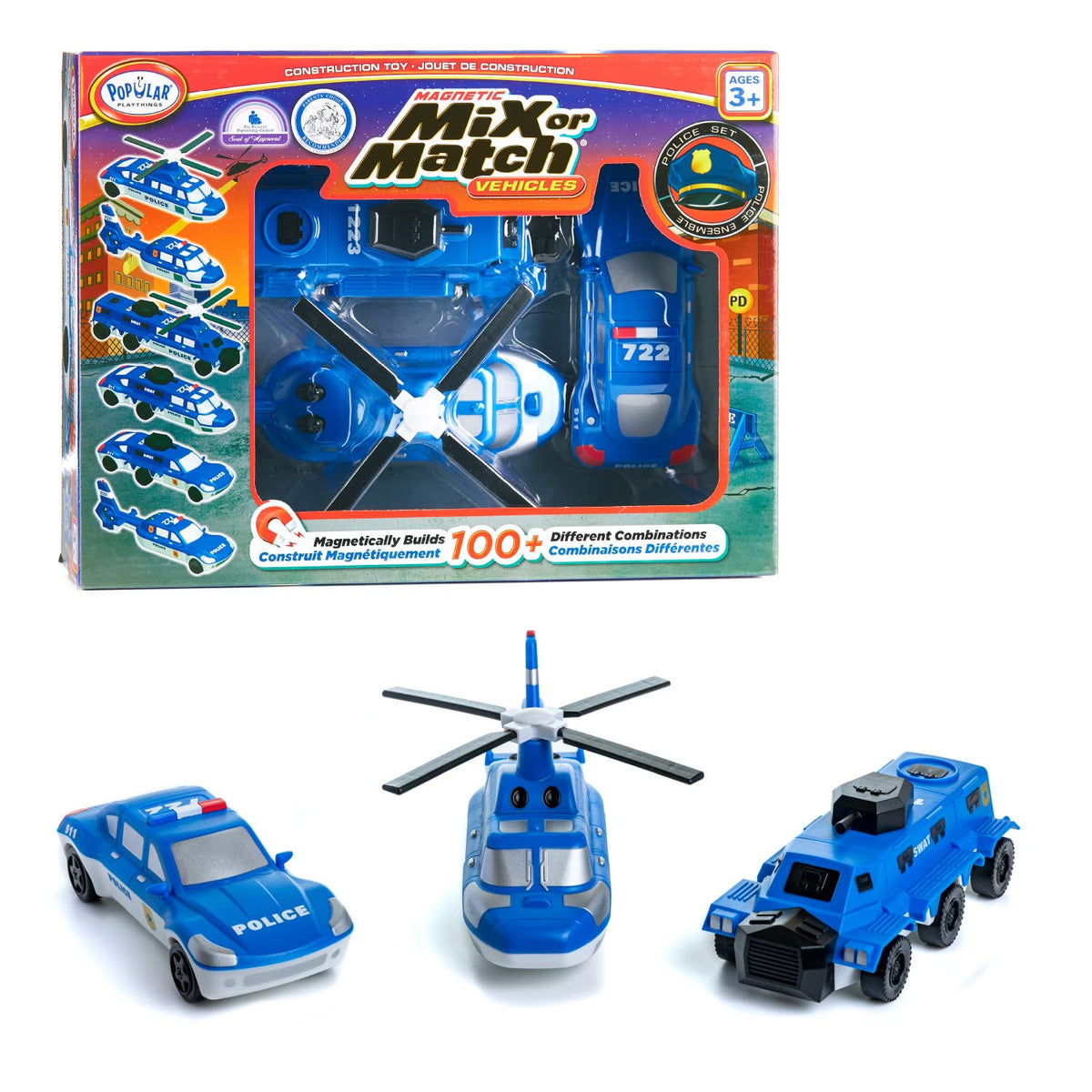 Popular Playthings magnetic vehicles armored car for imaginative police play sessions.