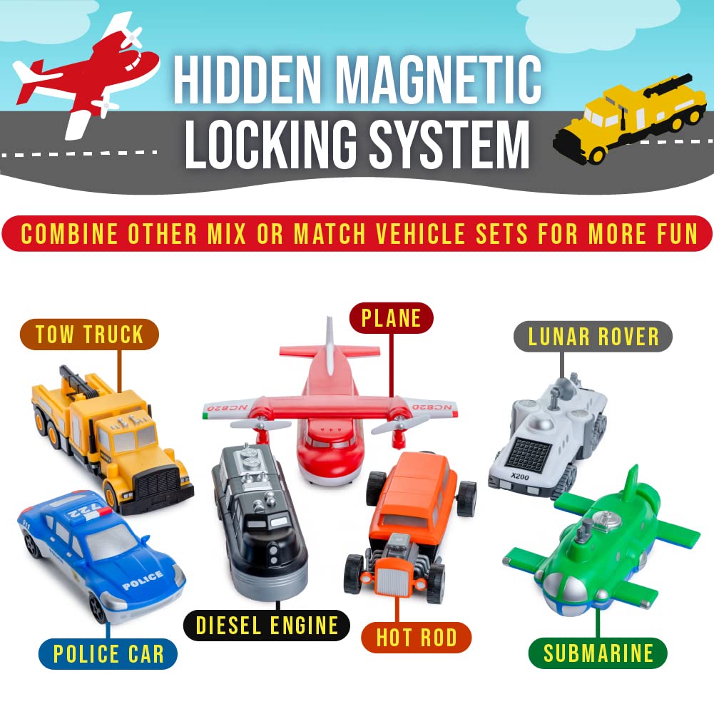 Popular Playthings Magnetic Vehicles assembly close-up emphasizes locking system safety.