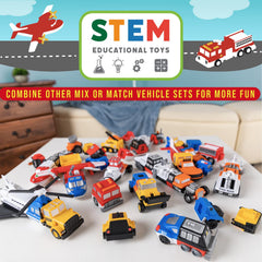 Popular Playthings red and white rescue vehicles spark storytelling at playtime.