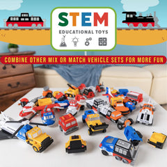 Popular Playthings magnetic vehicles child playing highlights bright colors and easy magnet connections.