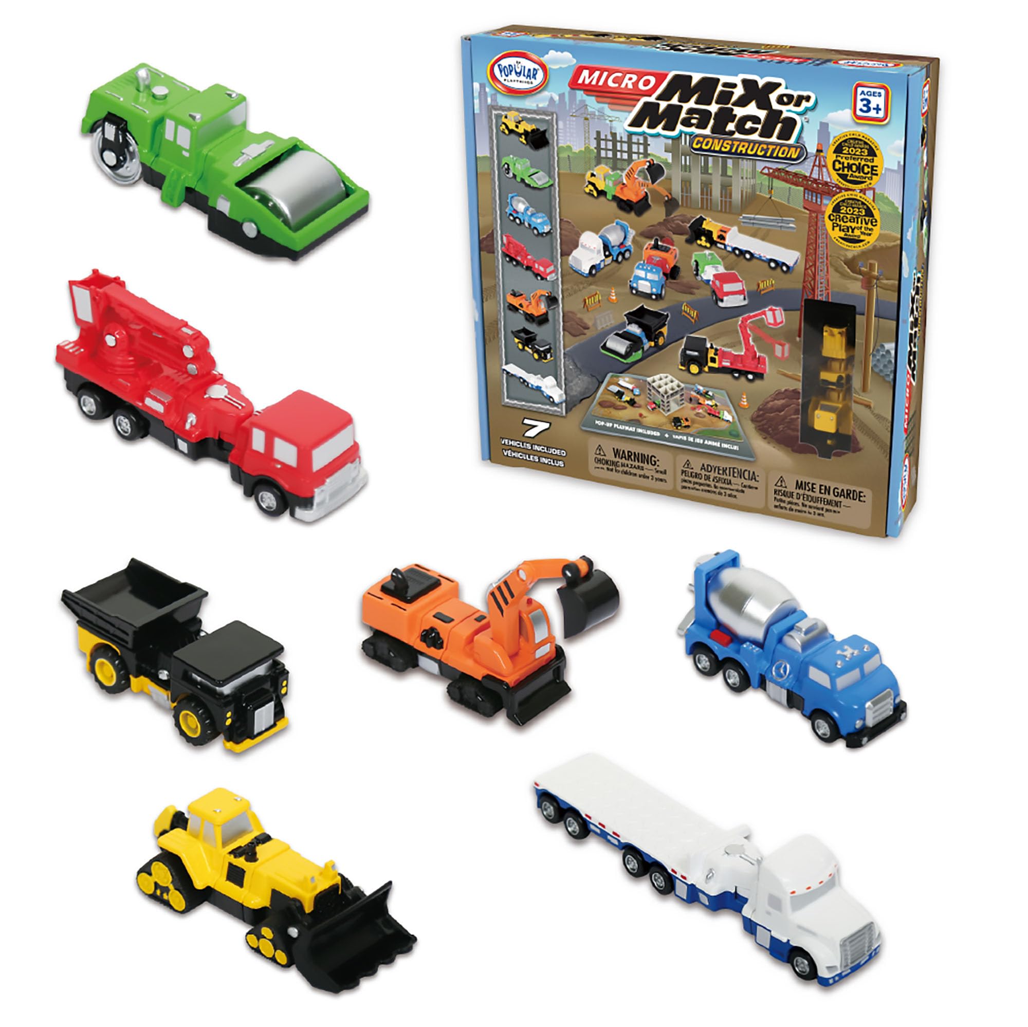 Popular Playthings magnetic vehicles clip system for easy, reusable construction play.