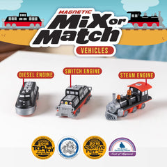 Popular Playthings magnetic vehicles diesel engine offers open-ended stories and creative design exploration.