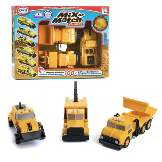 Popular Playthings magnetic vehicles dump truck for pretend construction play and fine motor practice.