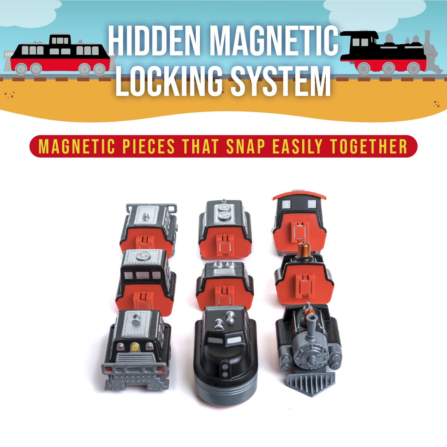 Popular Playthings magnetic vehicles mix-and-match encourages collaborative pretend play among siblings.