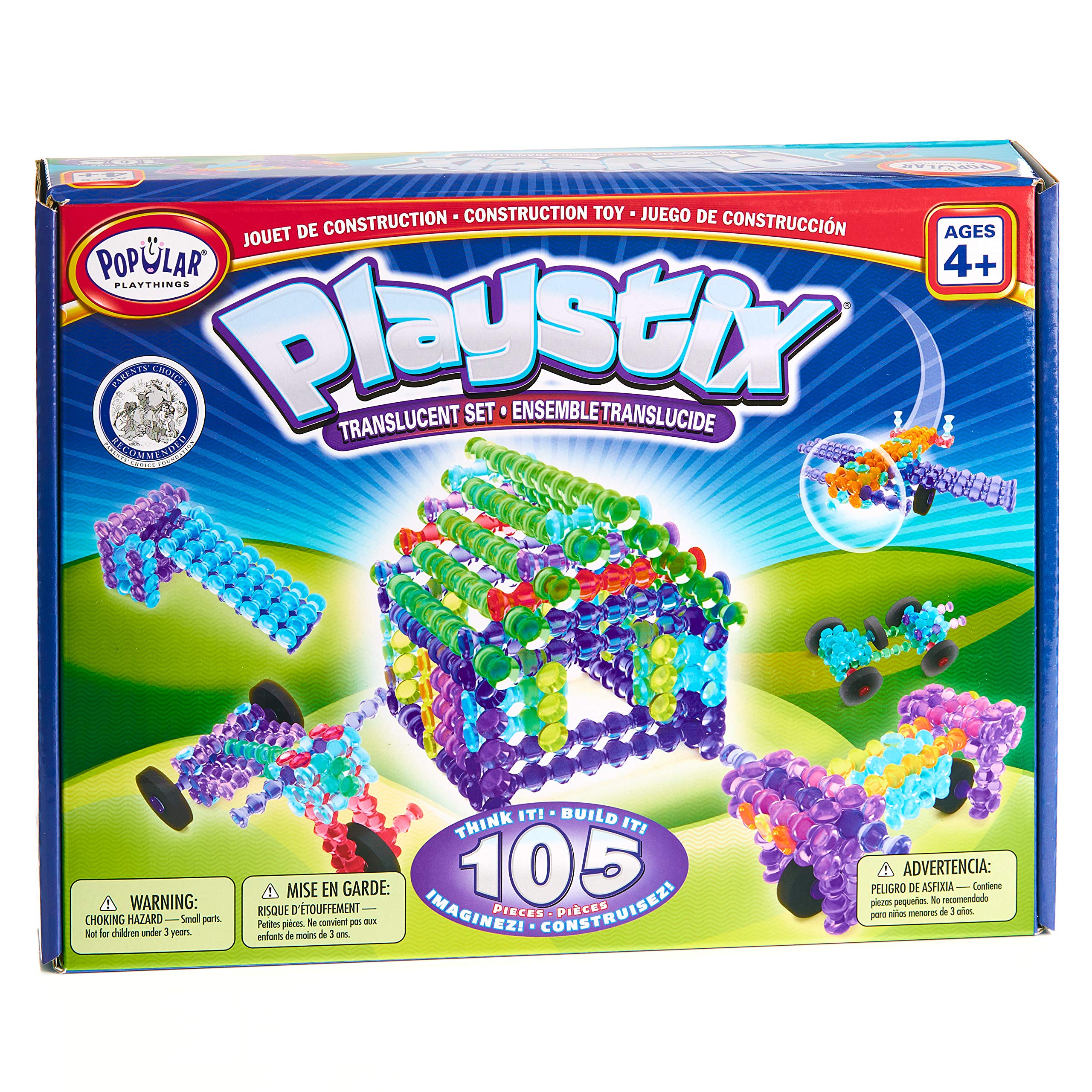 Popular Playstix 105 translucent pieces sparkle in light for creative building.