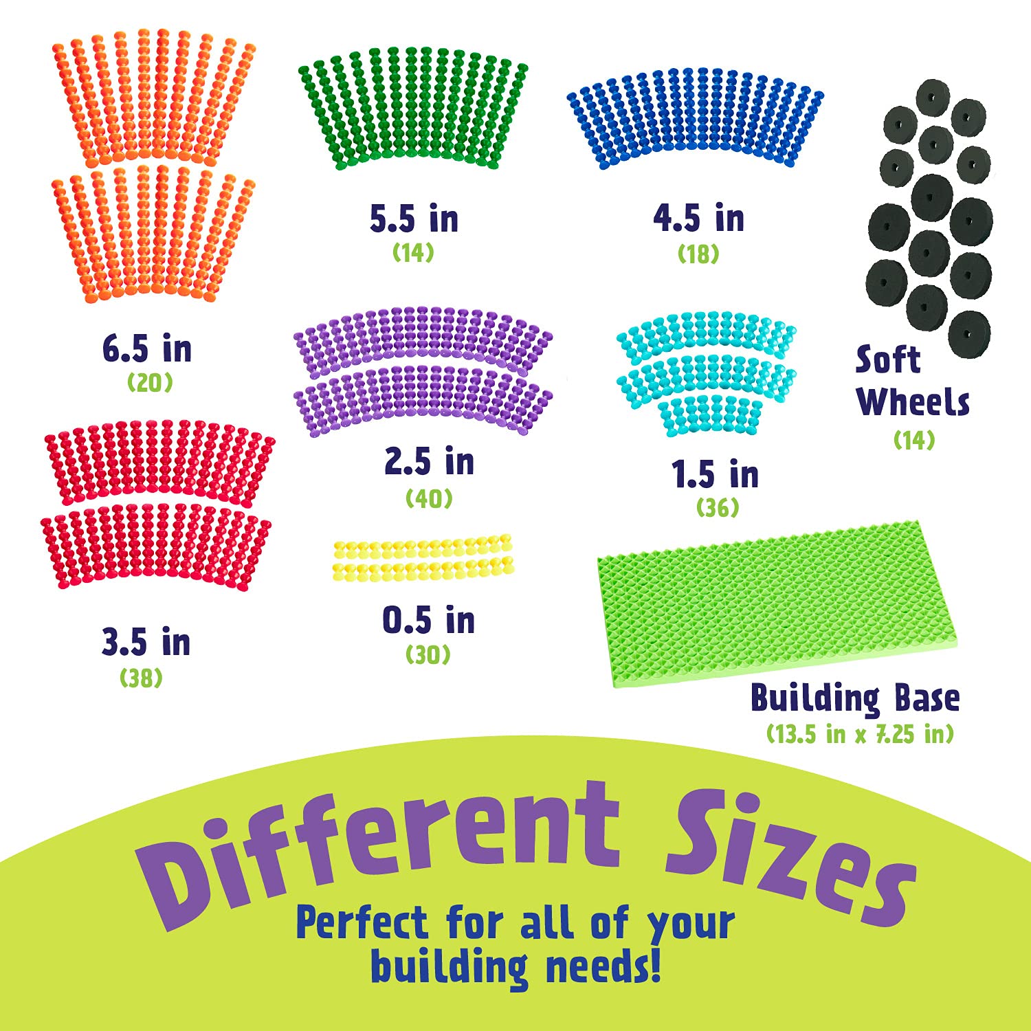 Popular Playthings Playstix building base provides a sturdy foundation for builds.
