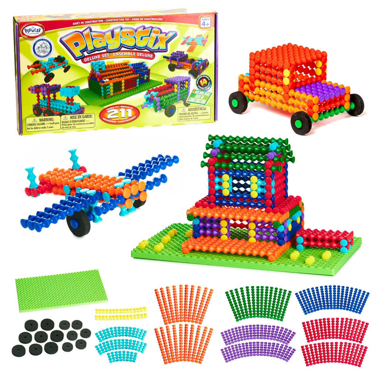 Popular Playthings Playstix colorful pieces arranged for creative building and fine motor practice.
