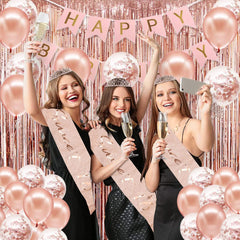 PopularLdo rose-gold Happy Birthday banner as a backdrop