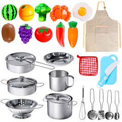 POPUTOY 28pcs kitchen playset assembled for imaginative cooking fun and pretend play.