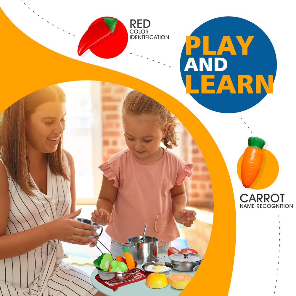 POPUTOY chef apron and potholders add realistic role-play accessories.