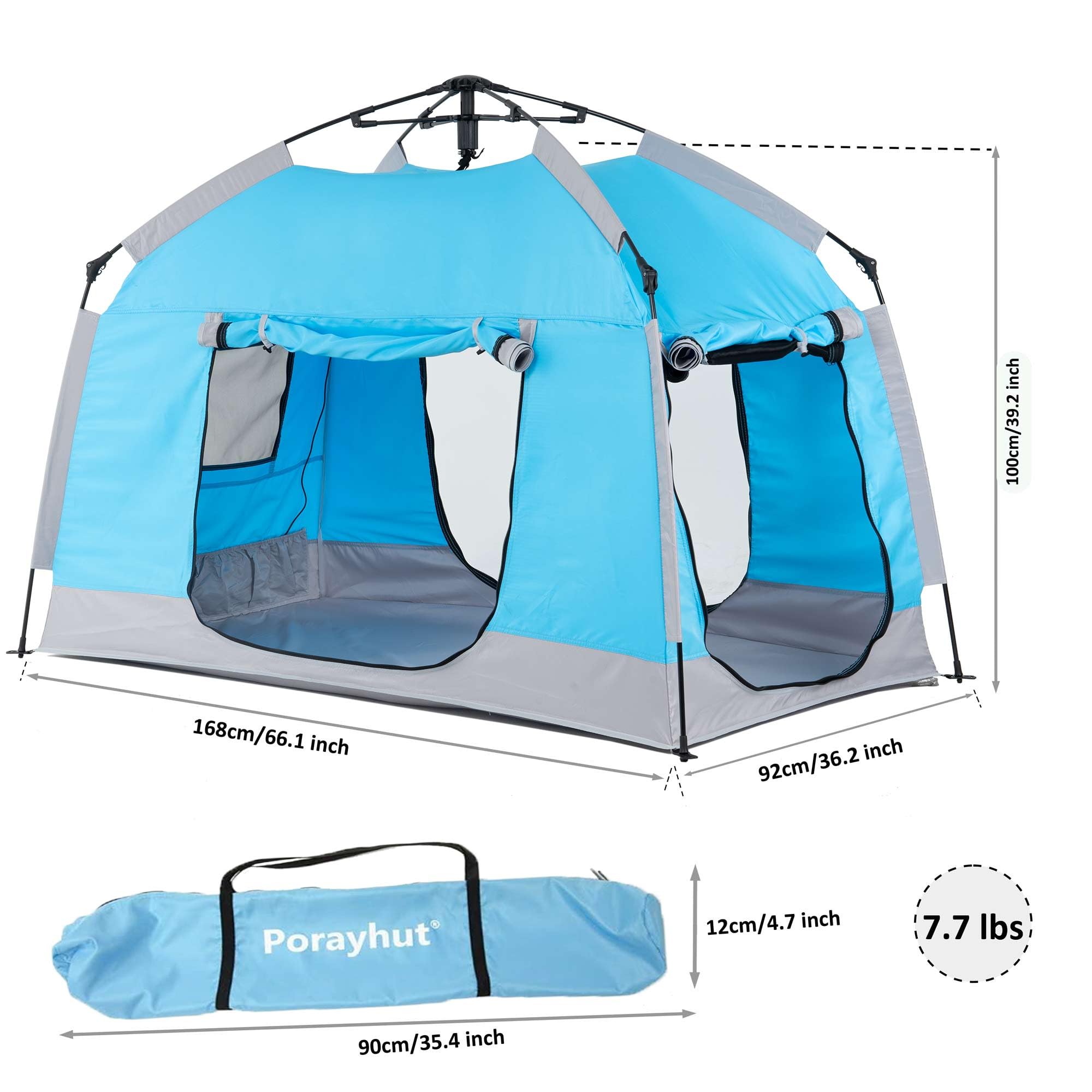 porayhut kids play tent with three zip doors and two zip windows for easy access