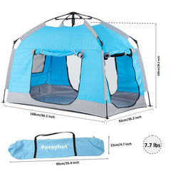 porayhut kids play tent with three zip doors and two zip windows for easy access