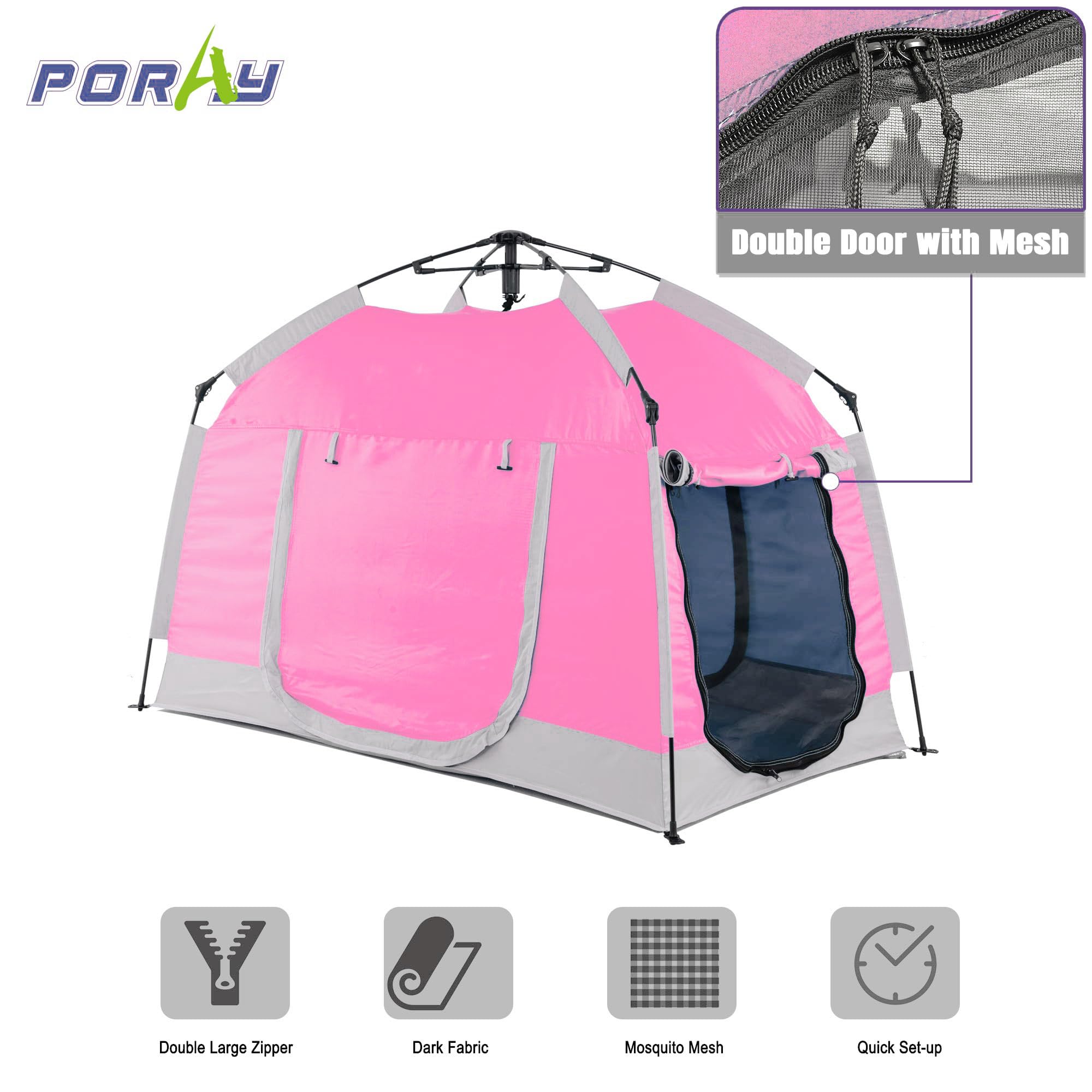 Porayhut Three-zip doors and two-zip windows for easy access and ventilation